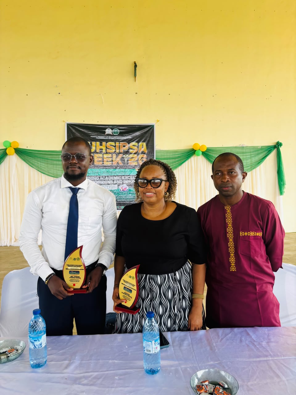 Toheeb Ayodeji Sodiq receiving a leadership award at FUHSASA Week 2026